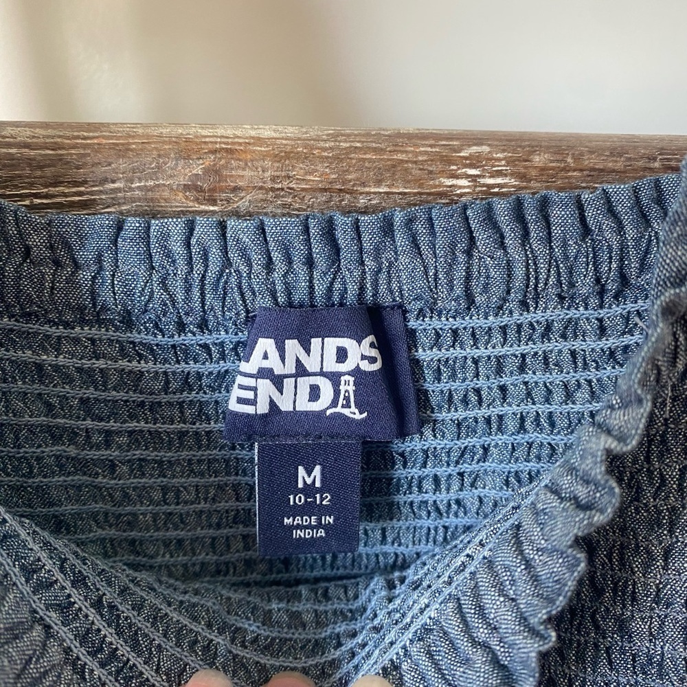 NWOT - Lands' End Women's Chambray - Smocked Midi Dress with Ruffle Straps - Picture 3 of 7